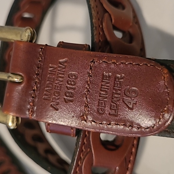 Men's 46 Brown Leather Open Loop Belt Casual Neutral Preppy Quality - Picture 5 of 8